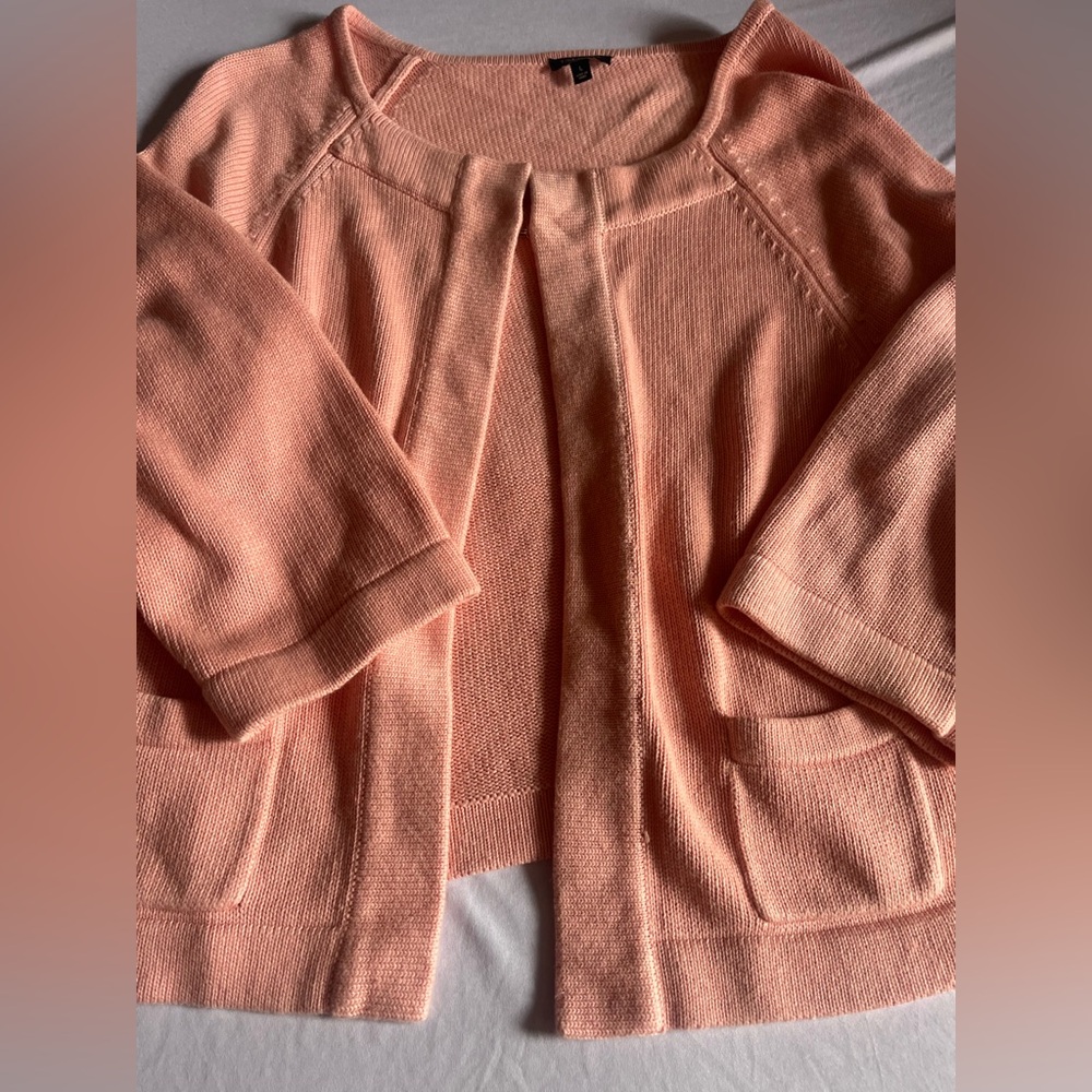 Talbots Pink Open-Front Short-Sleeve Cardigan